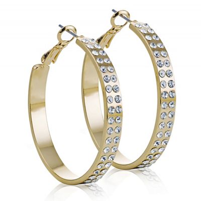 Gold double row crystal hoop earring